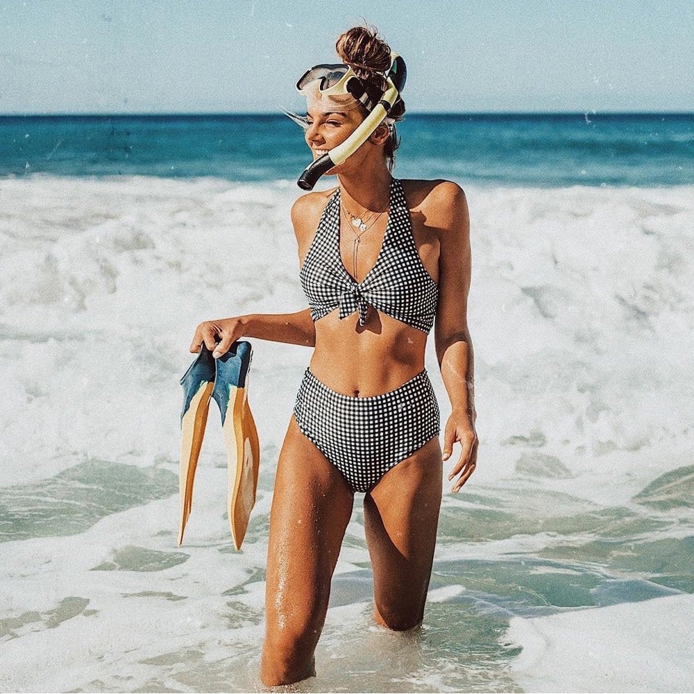 Albion Black Check Top Knot Swim Top